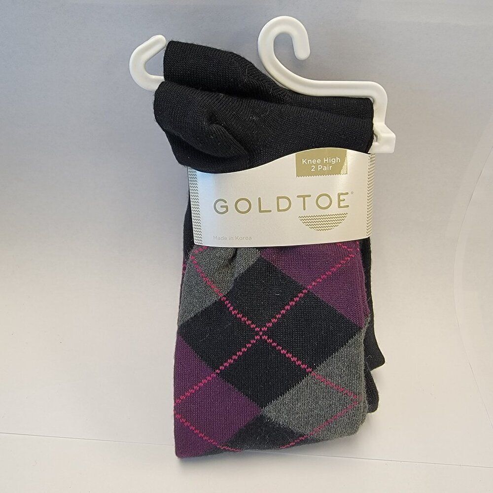 NWT Gold Toe Men's Argyle Knee Sock Reinforced Toe Soft Spun Rayon 2 PAIRS